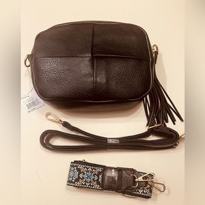 Top zip crossbody with interchangeable straps for women